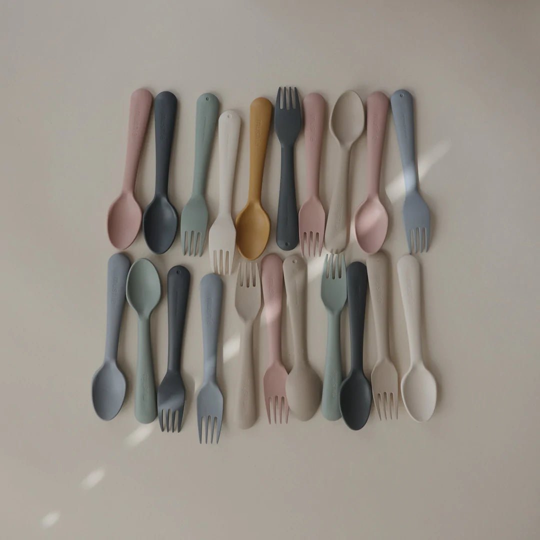 Mushie Kids Fork & Spoon Set, Smoke